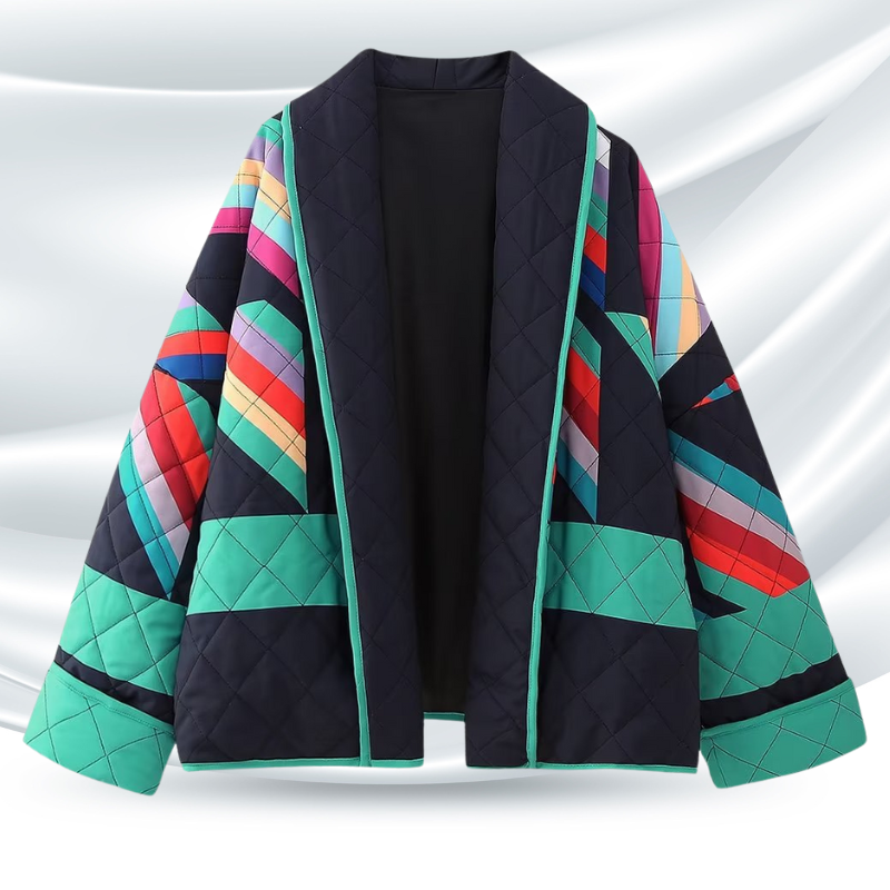 ISLA - Chaqueta artística de patchwork con mangas anchas para mujer