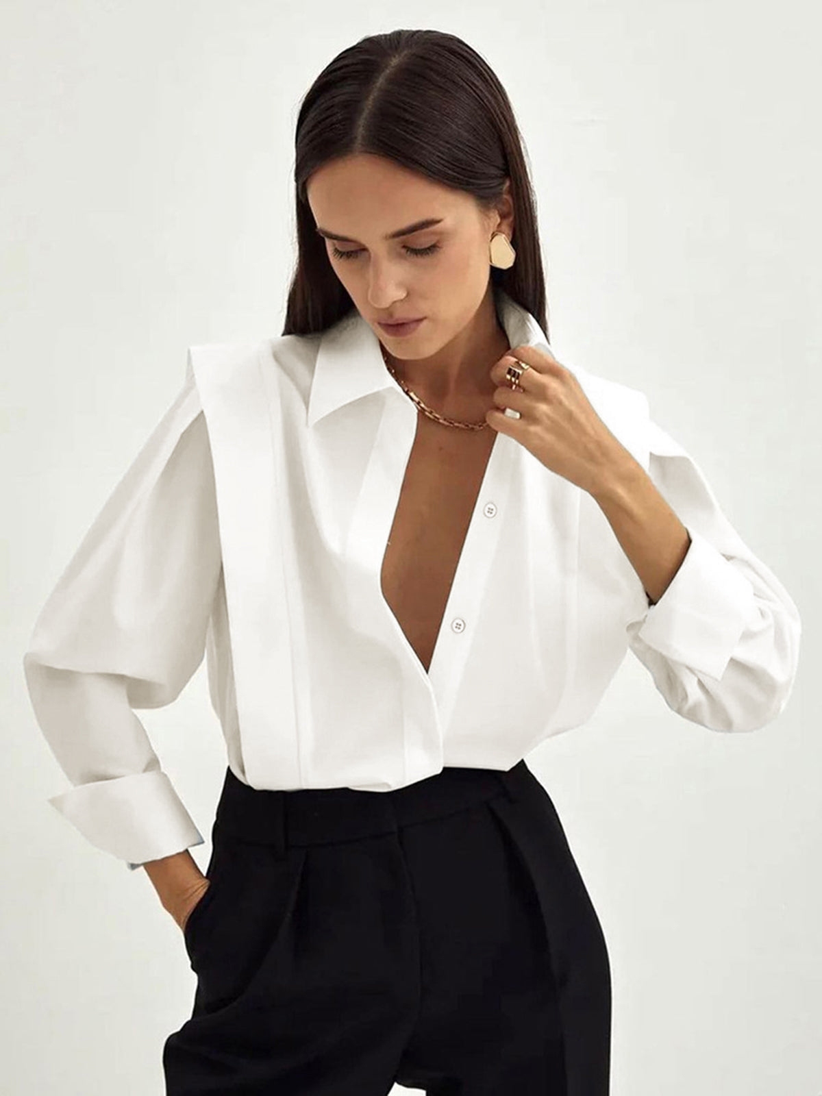 Marina – Camisa clásica de botones de algodón para mujer
