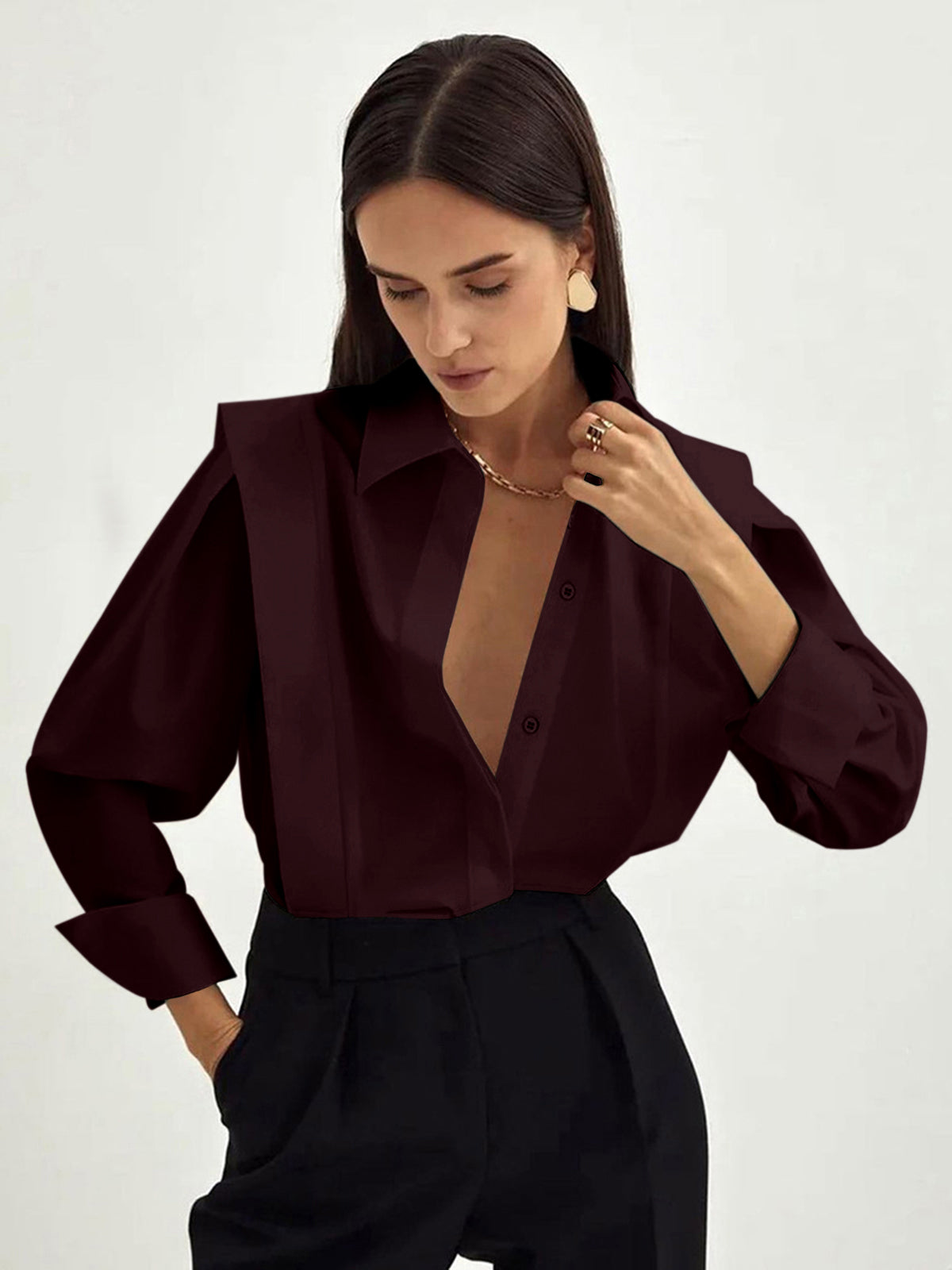 Marina – Camisa clásica de botones de algodón para mujer