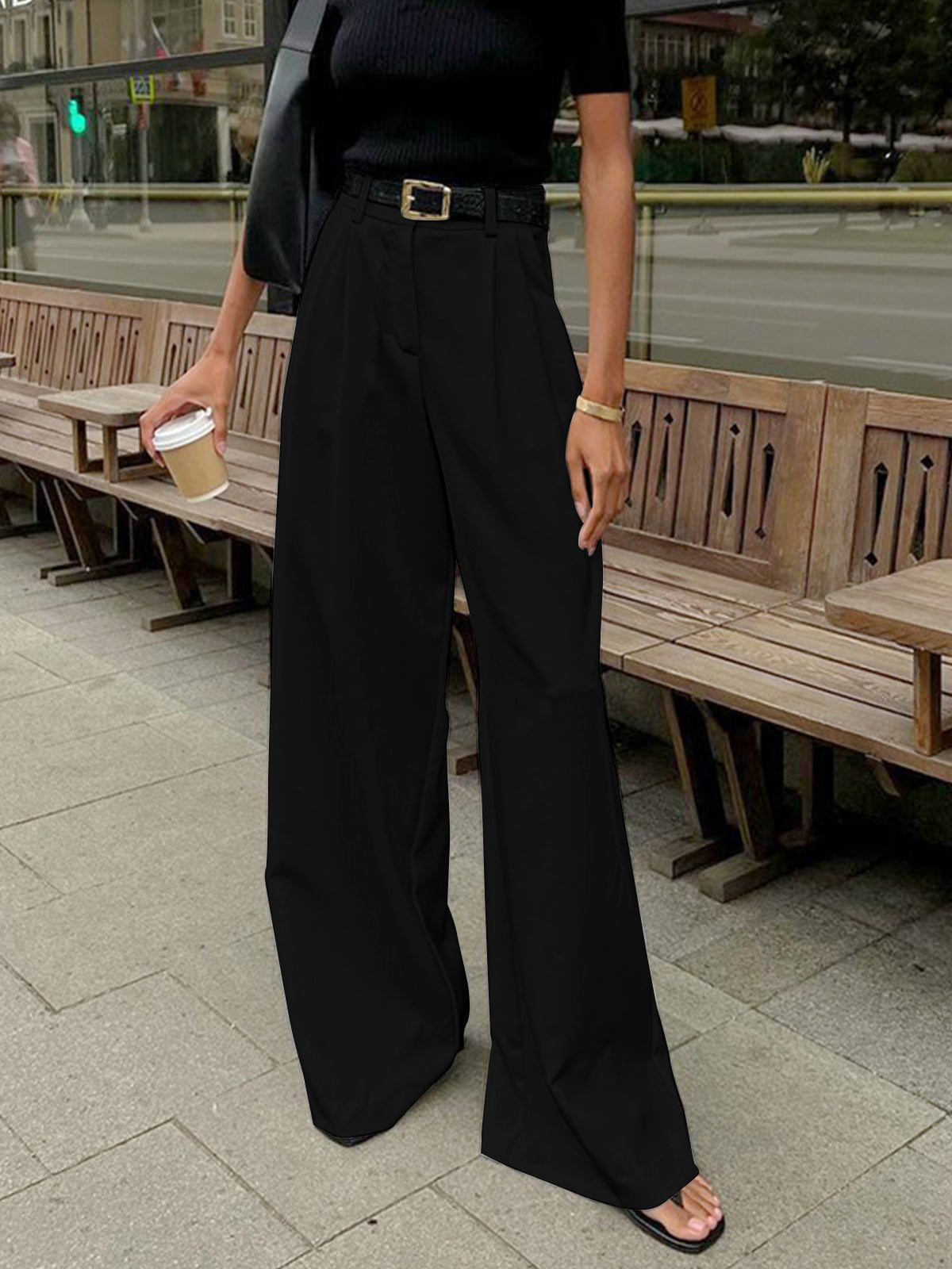 Pantalón de mujer de pierna ancha y talle alto – NAELIA
