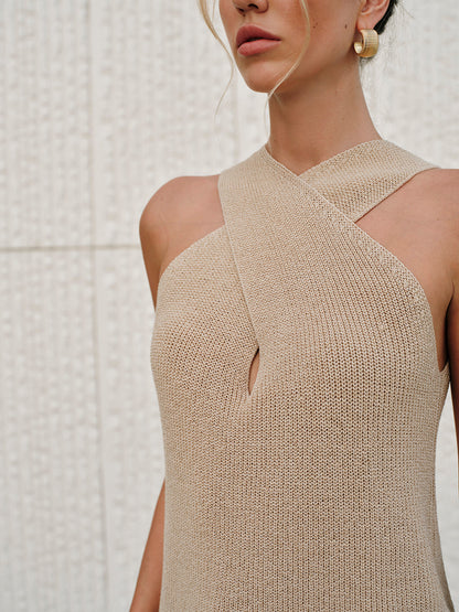 Aurelia – Top sin mangas con cuello halter cruzado para mujer