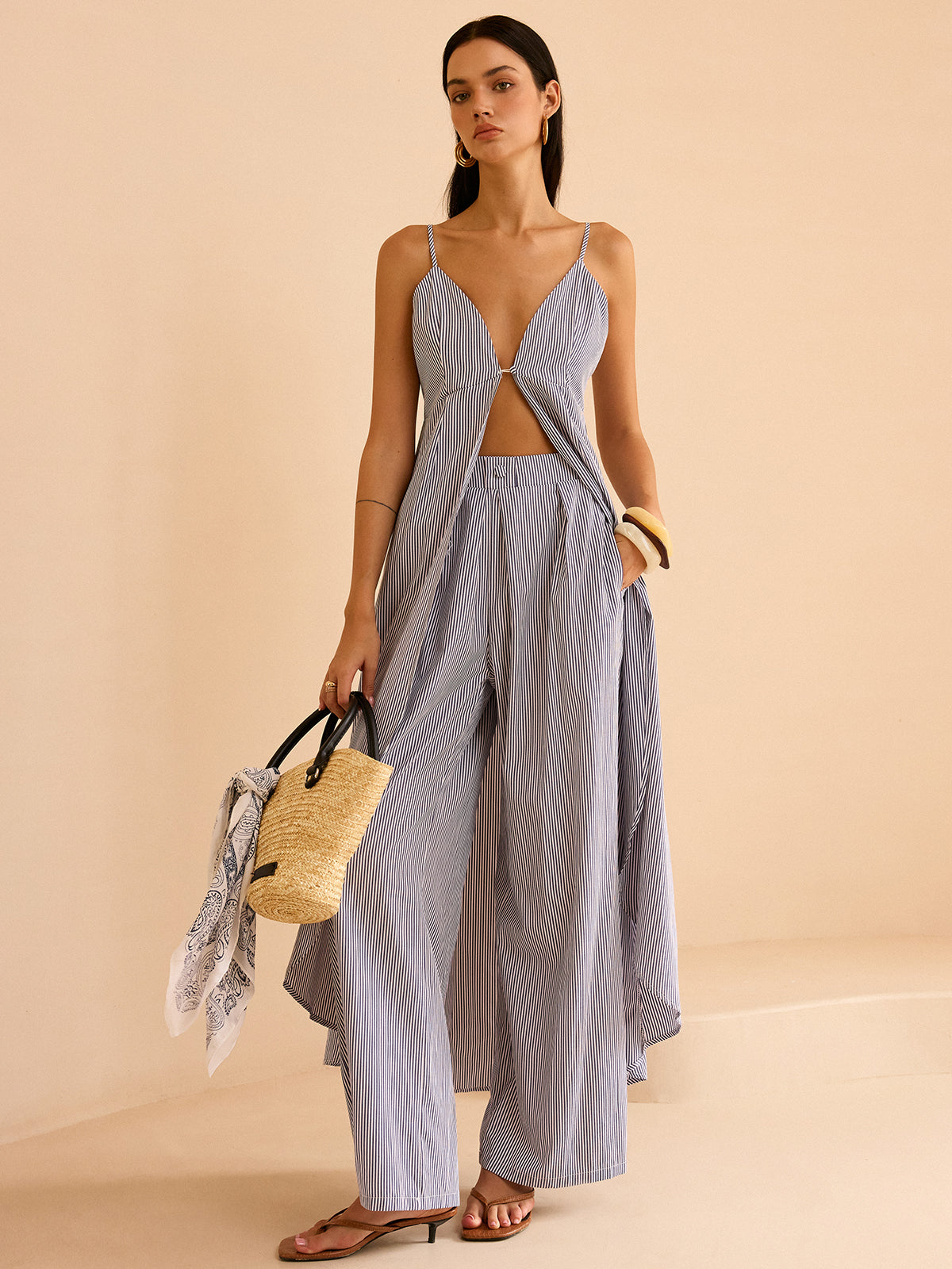 Conjunto de top camisón de rayas y pantalones de pierna ancha – LUMINA