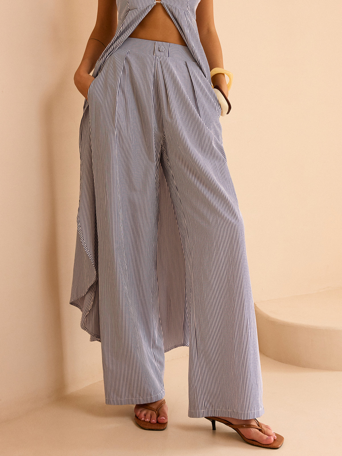 Conjunto de top camisón de rayas y pantalones de pierna ancha – LUMINA