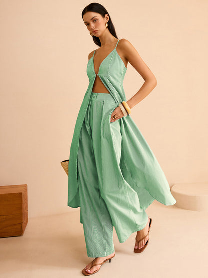 Conjunto de top camisón de rayas y pantalones de pierna ancha – LUMINA