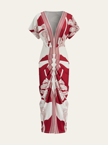 Vestido midi estampado con escote en V sin cinturón – LUMINA