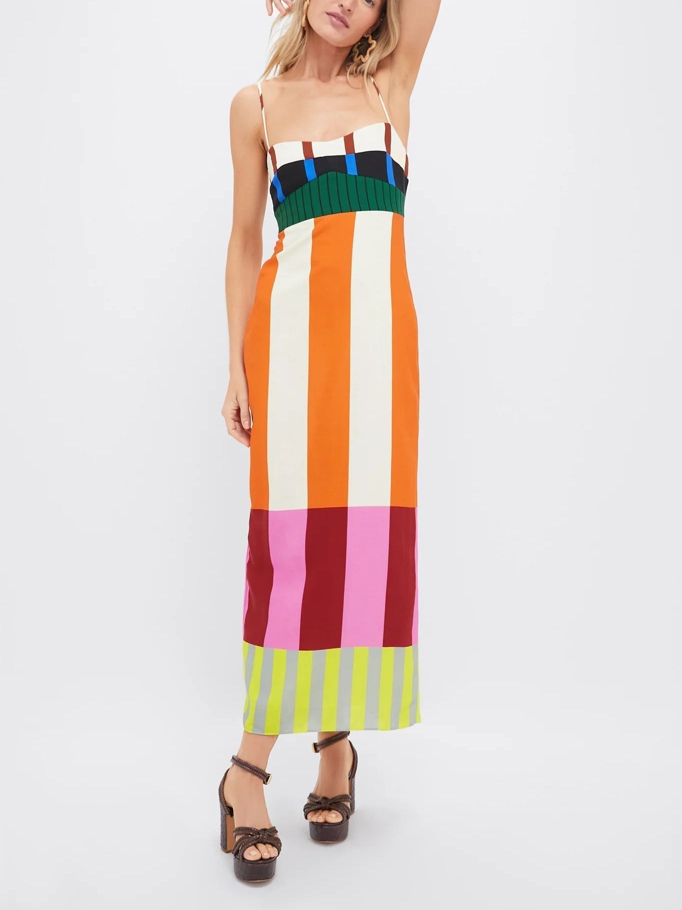 Vestido recto midi de mujer con tirantes finos – LELIA