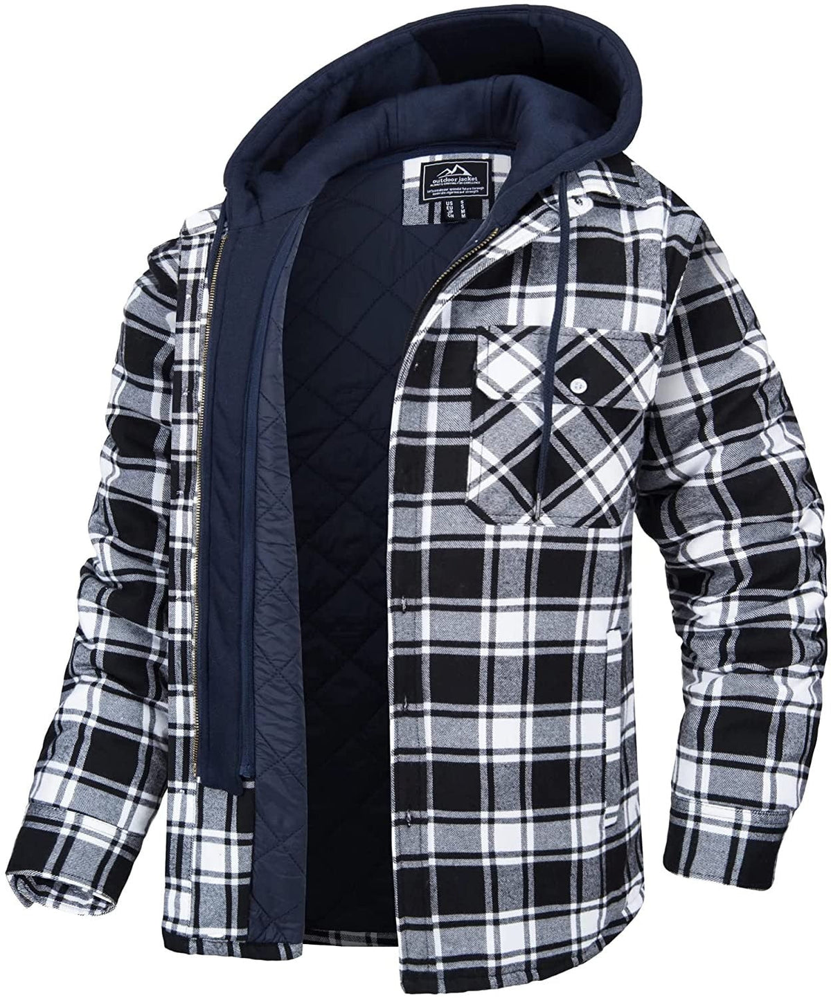 ERIK - Chaqueta a cuadros con capucha y cremallera para hombre