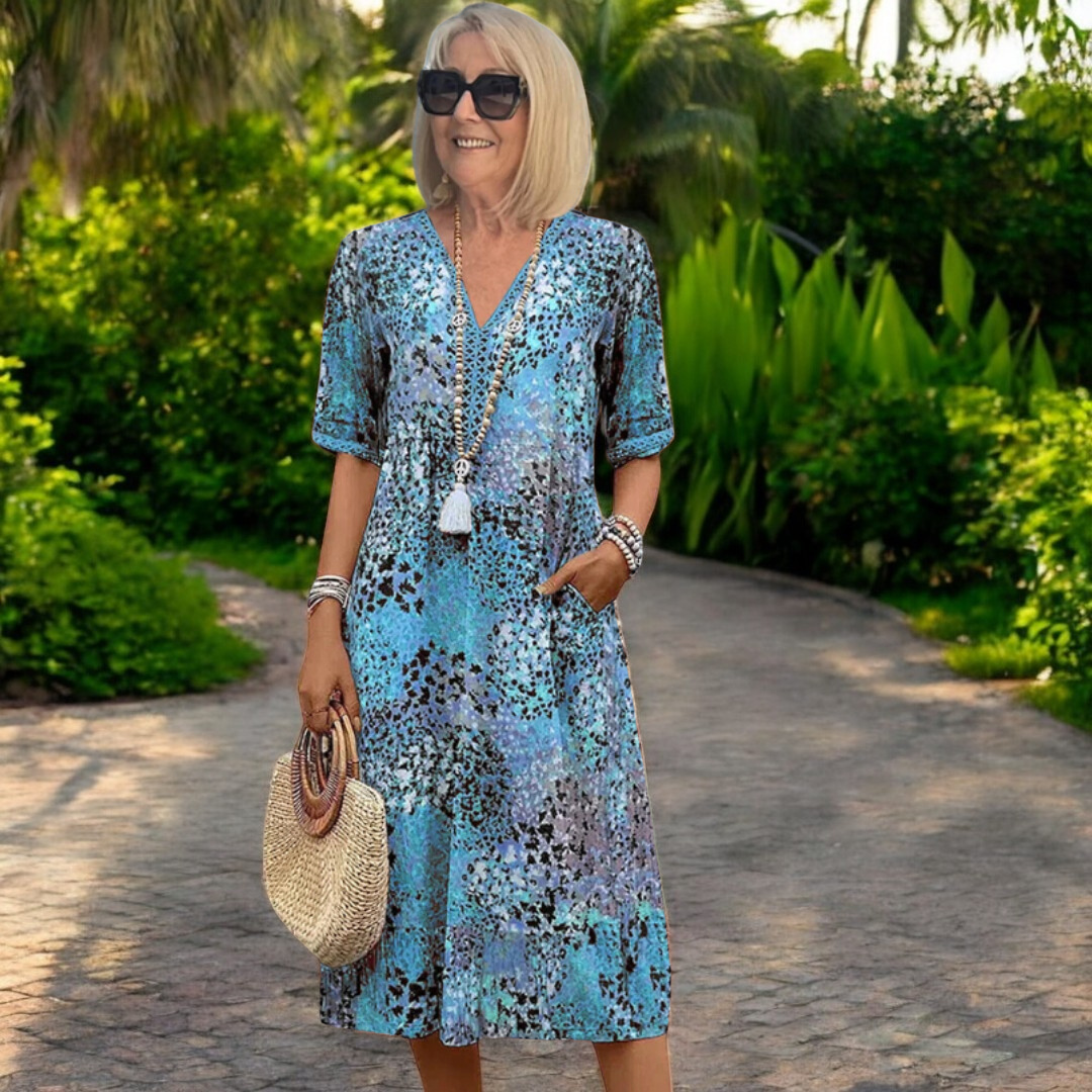Vestido corto con escote en V y corte en A para mujer – ELIANE