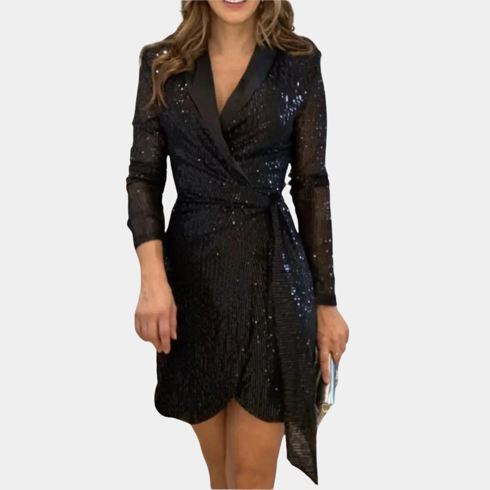 Vestido blazer cruzado con lentejuelas y manga larga – SIRENA