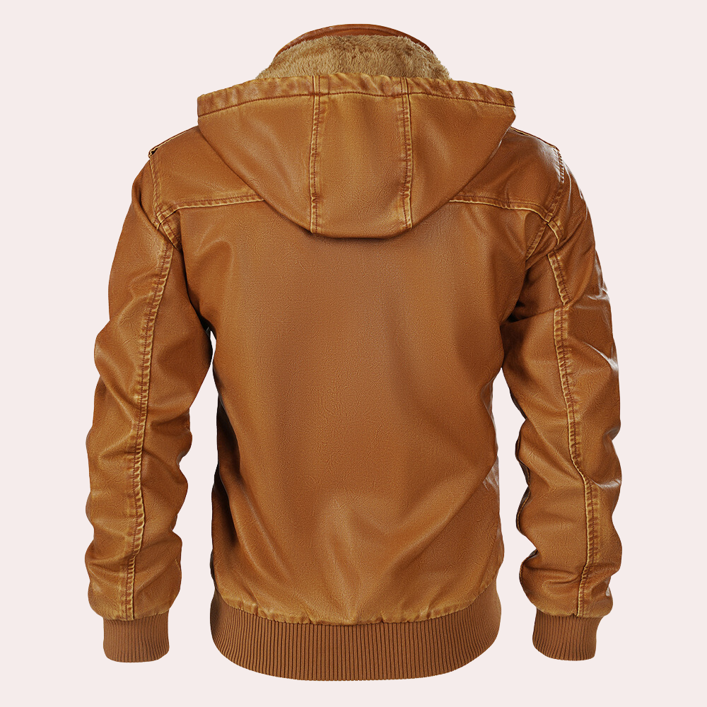 BRUNO - Chaqueta de cuero estilosa con capucha para hombre
