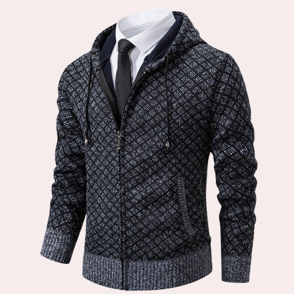 IZAN - Cárdigan de punto para hombre con capucha