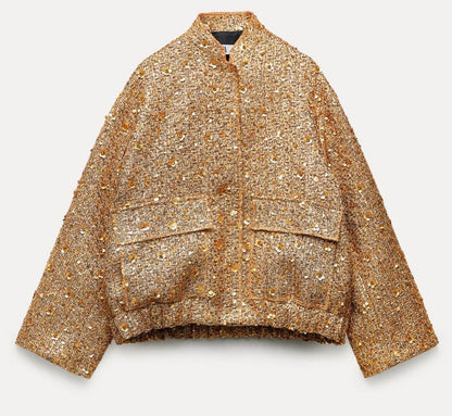 JANAH – Blazer refinado adornado con destellos dorados para mujer