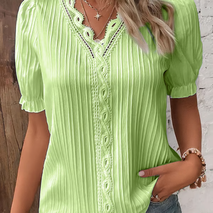 Blusa de encaje elegante con escote en V para mujer – ARIANNE