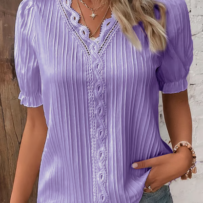 Blusa de encaje elegante con escote en V para mujer – ARIANNE