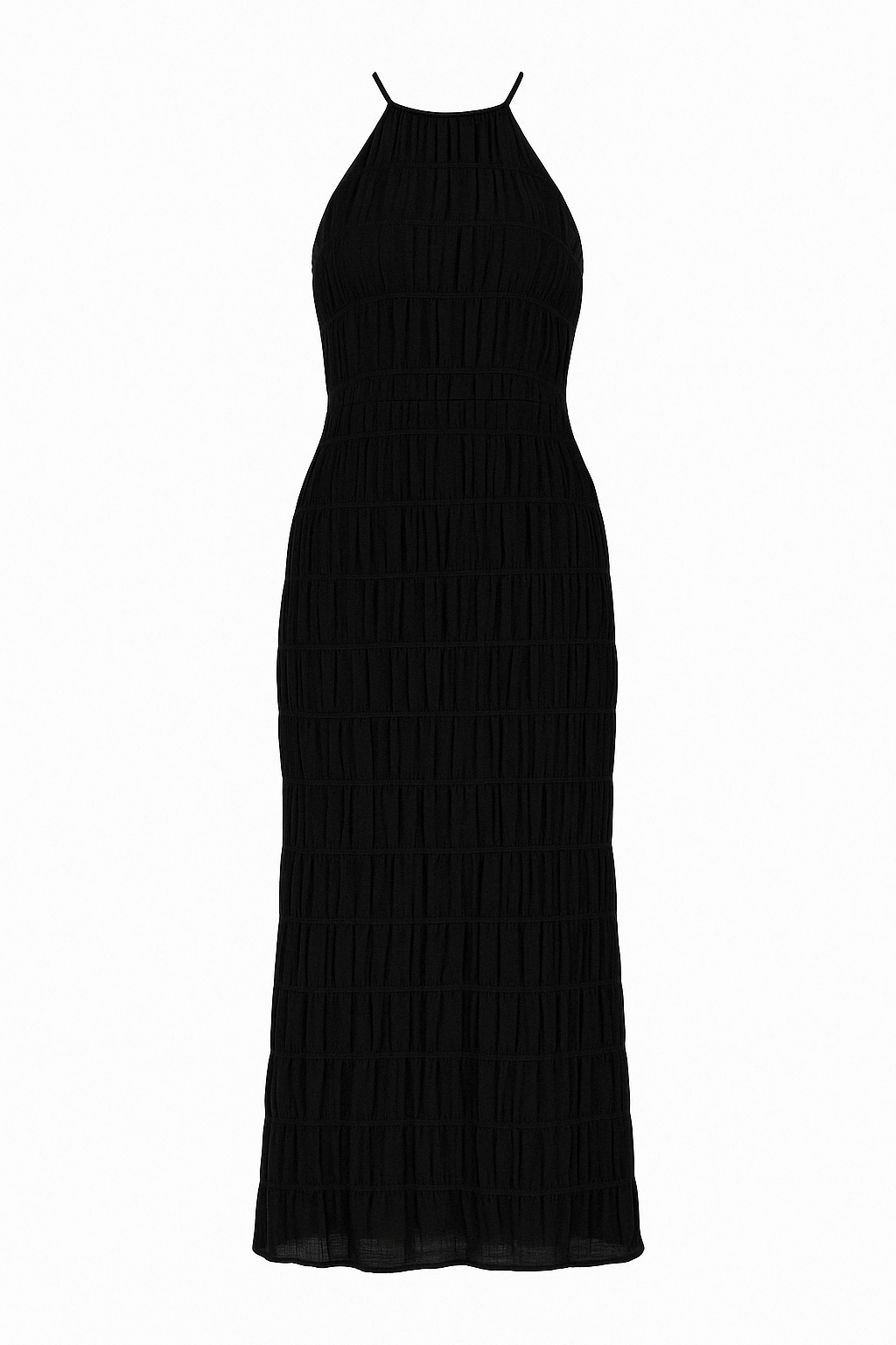 Vestido largo de mujer con cuello halter y pliegues – JOAQUINA
