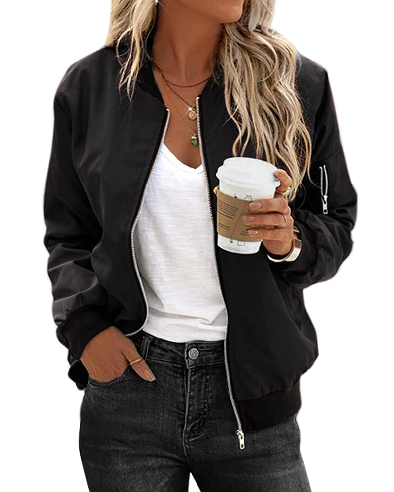 ALEXIA - Clásica chaqueta bomber con cremallera para mujeres