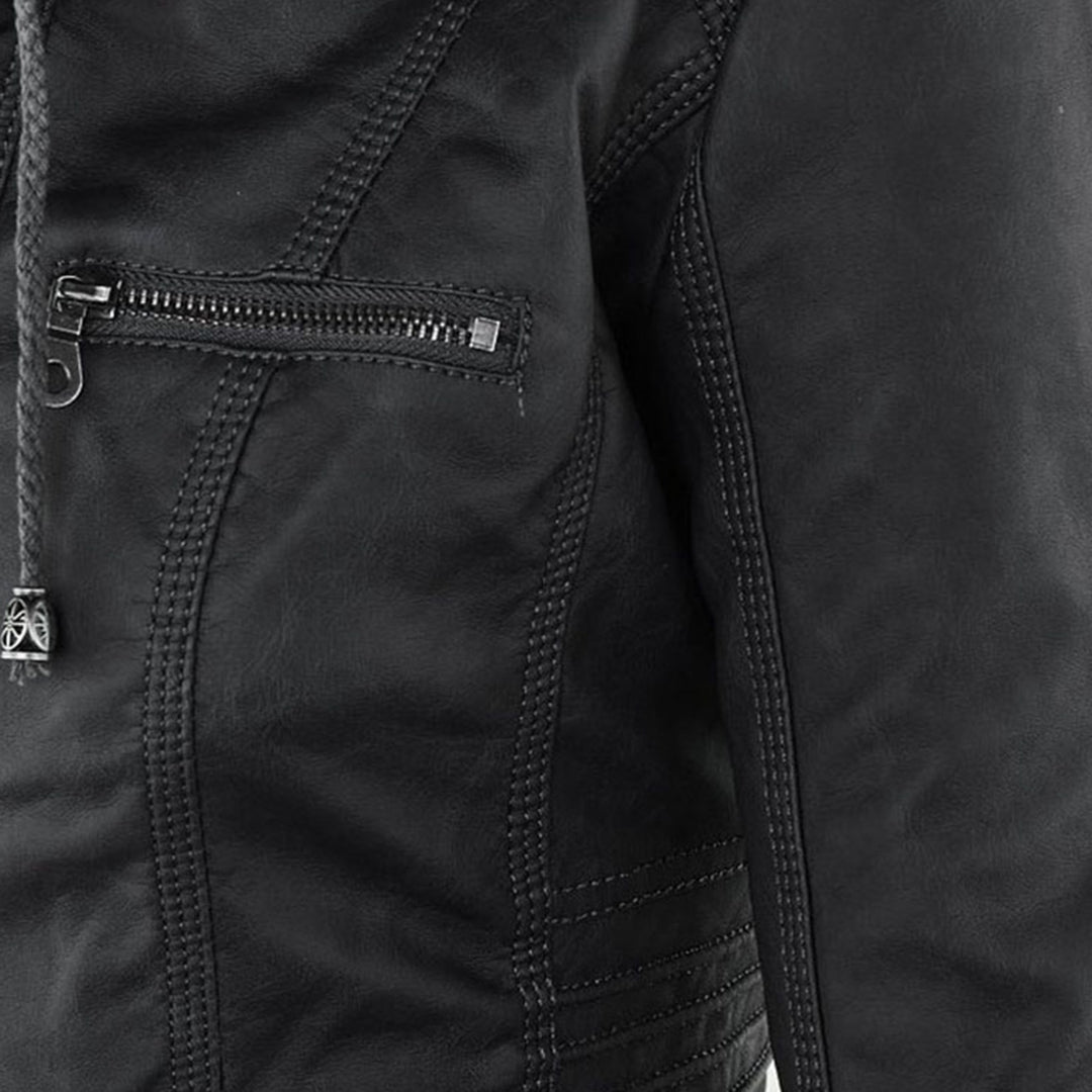 LEIGH – Chaqueta de cuero impermeable para mujer con capucha