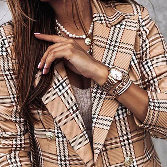ESTEL - Blazer chic de cuadros reversible para mujer