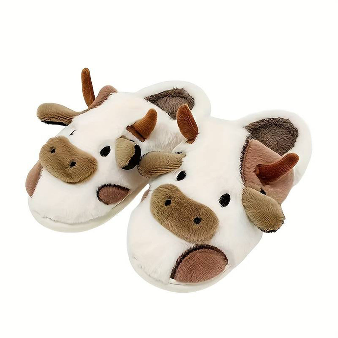 NICOLE - Zapatillas de casa cálidas con diseño de vaca para mujeres