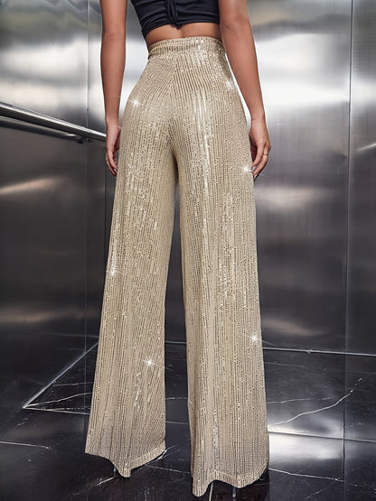 Pantalón de lentejuelas con talle alto y pierna ancha – DAHLIA