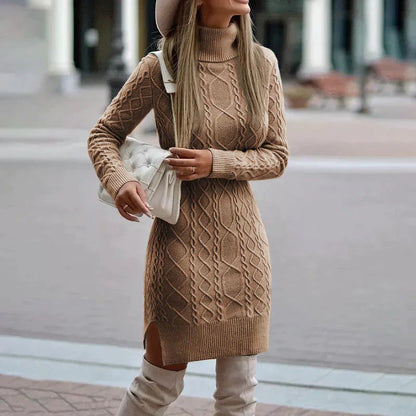 Vestido de punto para mujer con cuello alto y diseño trenzado – IVANELLA