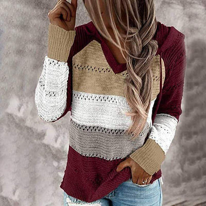 Jersey de mujer a rayas con cuello en pico – VERENIA