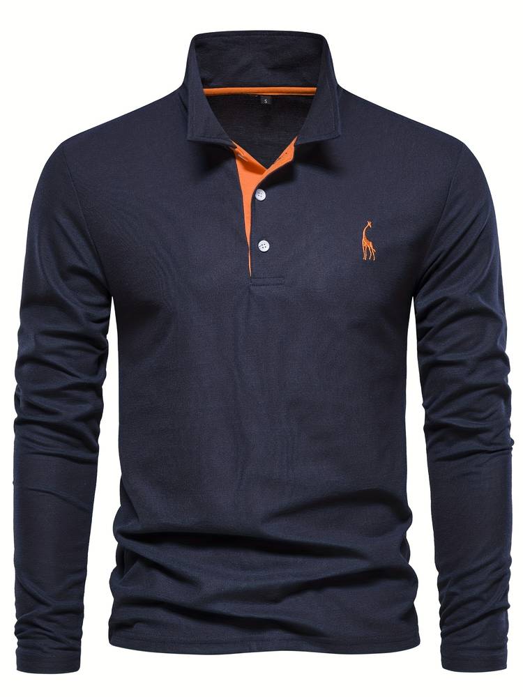 HUGGO - Polo de manga larga con detalles en contraste para hombre