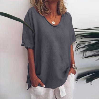 LOTTE – Camiseta básica de mujer con corte holgado y cuello redondo