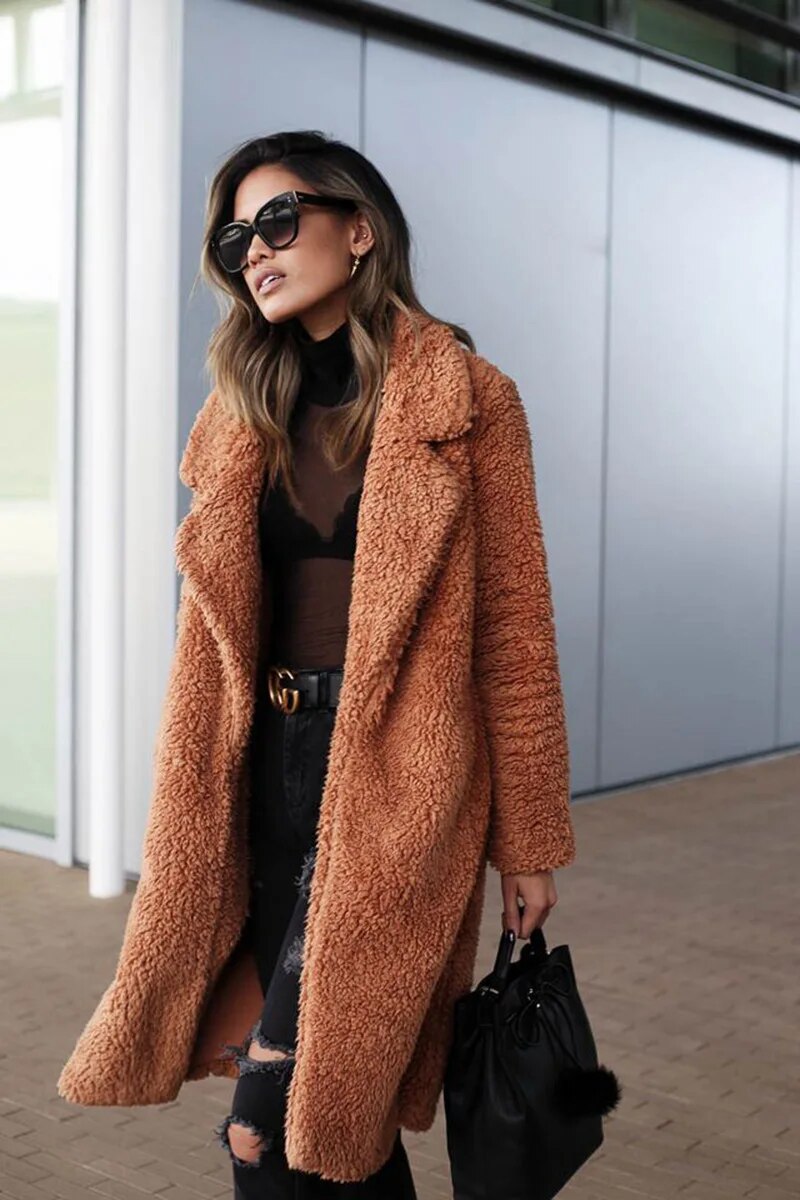 Abrigo polar largo de invierno para mujer con estilo elegante – FEDERICA
