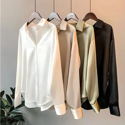 ADDIE – Blusa de seda y cómoda de manga larga para mujer