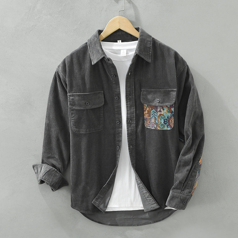 ETHAN - Camisa de pana con cierre de botones para hombre