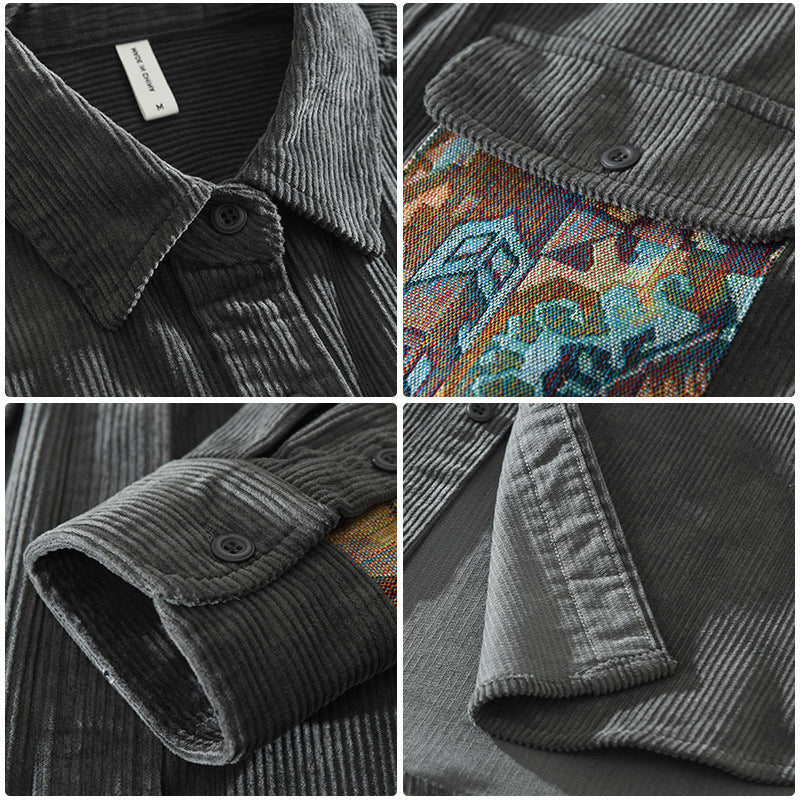 ETHAN - Camisa de pana con cierre de botones para hombre