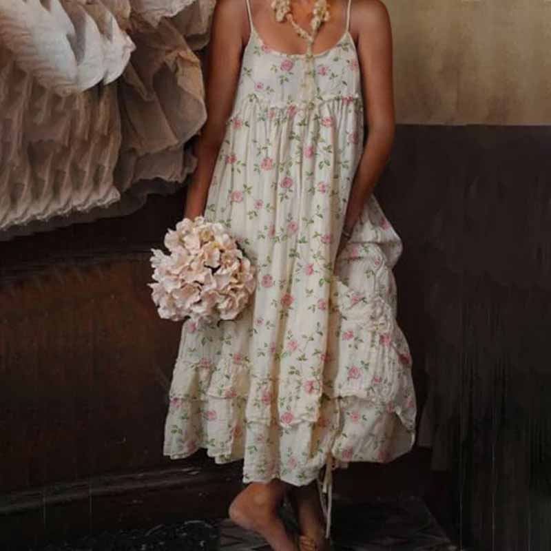 Vestido midi veraniego de mujer con volantes decorativos – KALYN