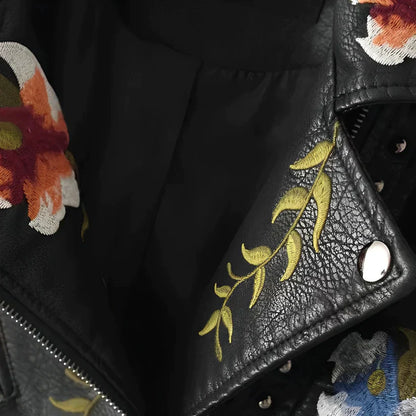 Chaqueta de polipiel para mujer con bordado floral – FLORELLA