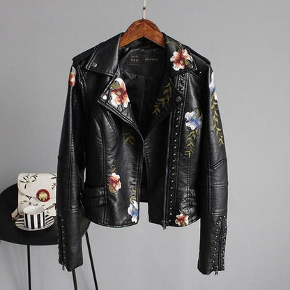 Chaqueta de polipiel para mujer con bordado floral – FLORELLA