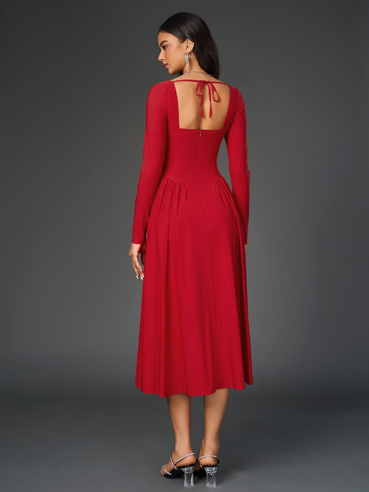 Seraphina – Vestido de línea A con manga larga y lazo en la espalda para mujer
