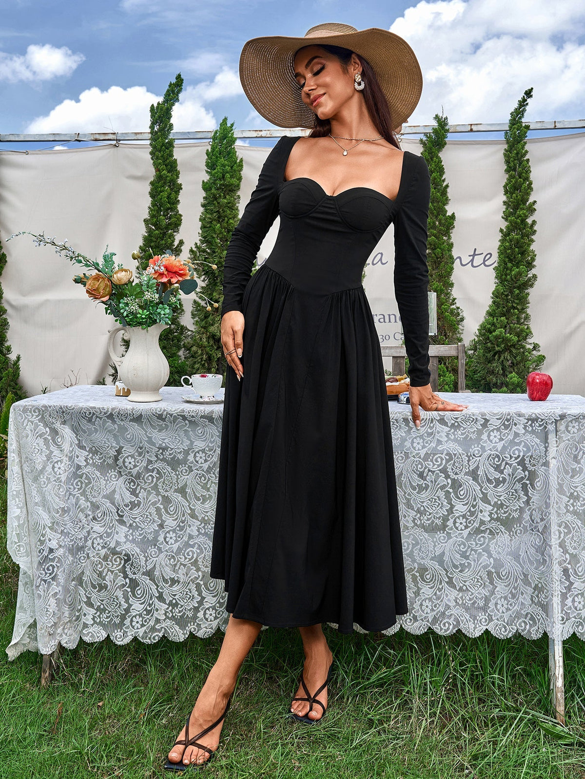 Seraphina – Vestido de línea A con manga larga y lazo en la espalda para mujer