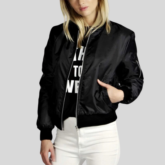 Cazadora bomber elegante de mujer en efecto cuero – LORENZA