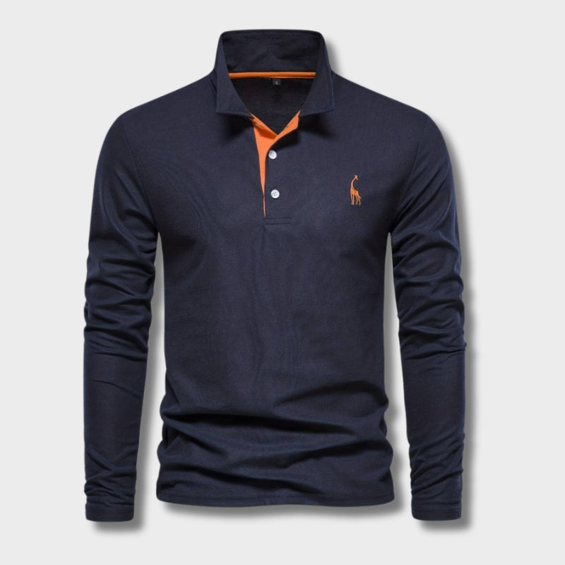 HUGGO - Polo de manga larga con detalles en contraste para hombre