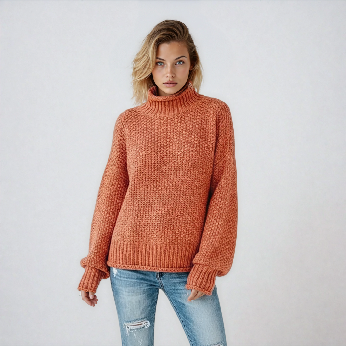 Jersey de mujer de punto con cuello alto y manga larga – EVYNA