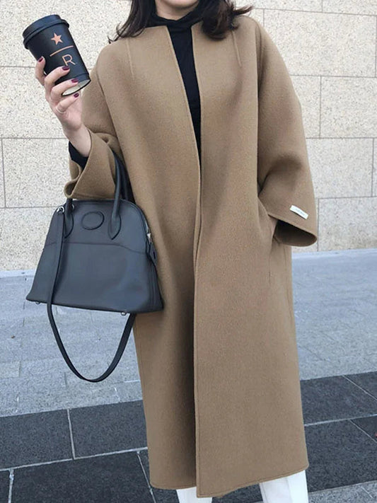 Abrigo largo de mujer en lana elegante con corte clásico – NADINE
