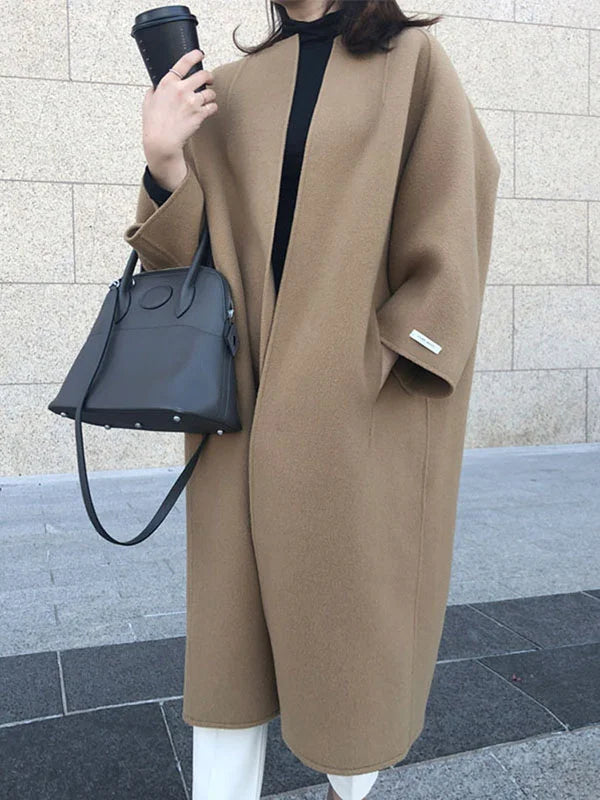 Abrigo largo de mujer en lana elegante con corte clásico – NADINE