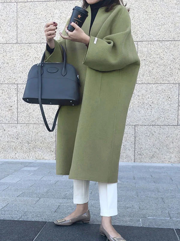 Abrigo largo de mujer en lana elegante con corte clásico – NADINE