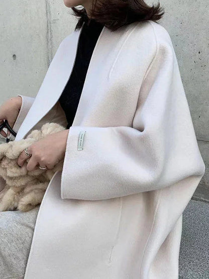 Abrigo largo de mujer en lana elegante con corte clásico – NADINE
