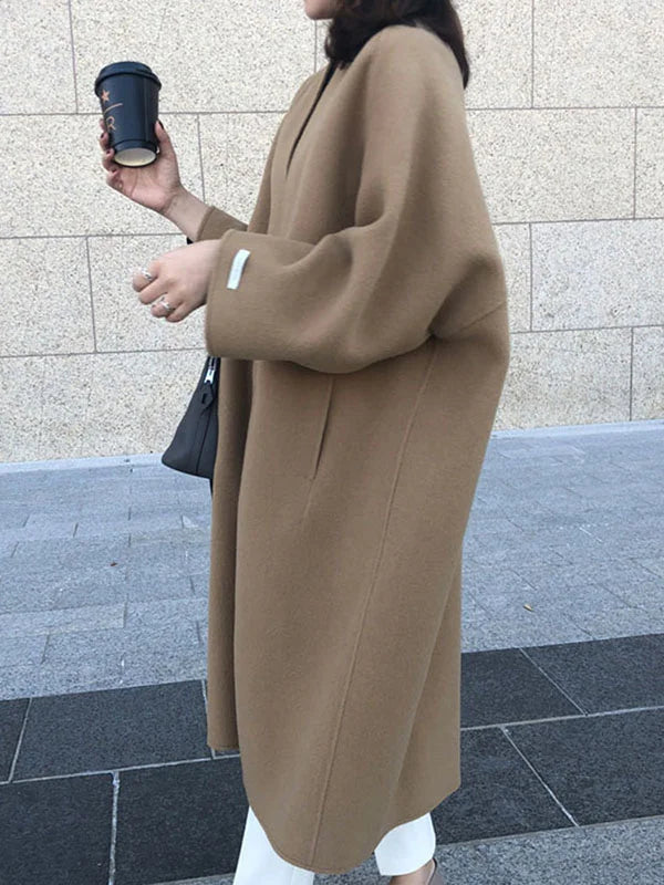 Abrigo largo de mujer en lana elegante con corte clásico – NADINE