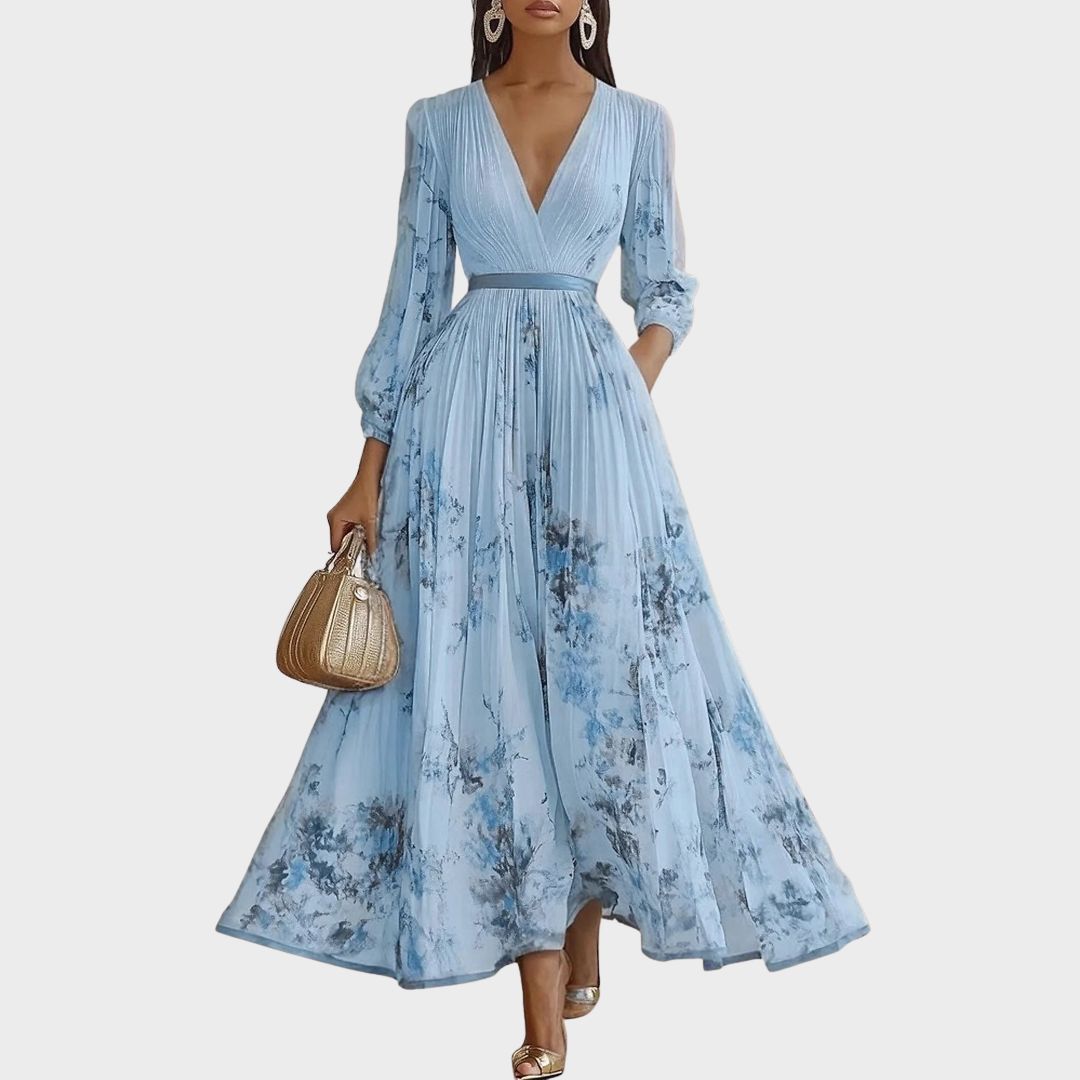 Rowella – Vestido maxi elegante plisado para mujer