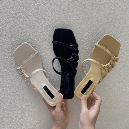 Isabel - Sandalias de Tacón Pequeño con Forma Asimétrica y Punta Cuadrada de Verano para Mujer