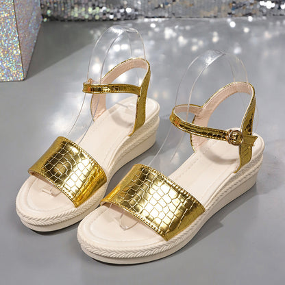 Violeta - Sandalias Doradas Plateadas de Estilo Simple con Suela Cómoda Tipo Cuña Para Mujer 2025