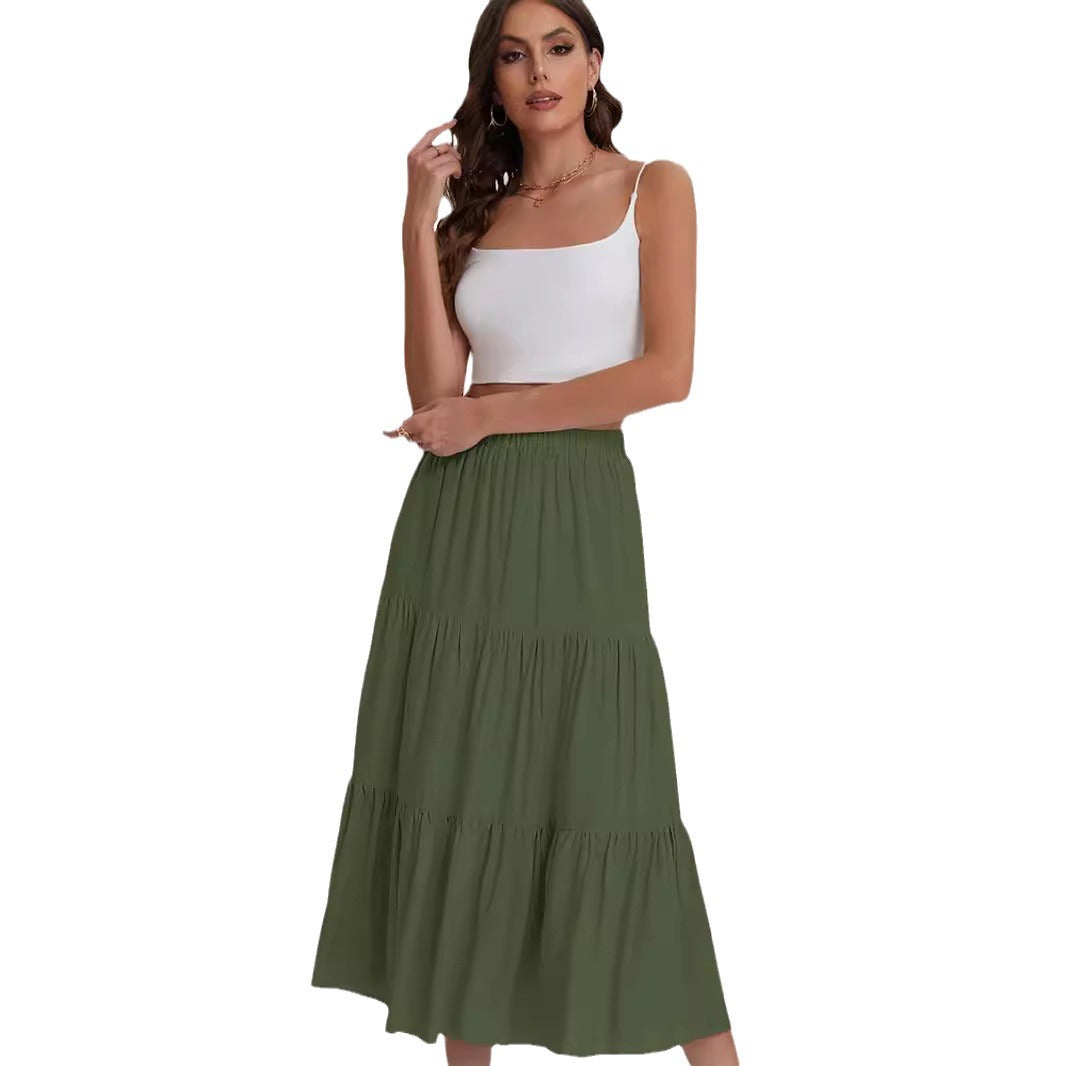 Falda midi de mujer con cintura alta y volantes en capas – BASILISA