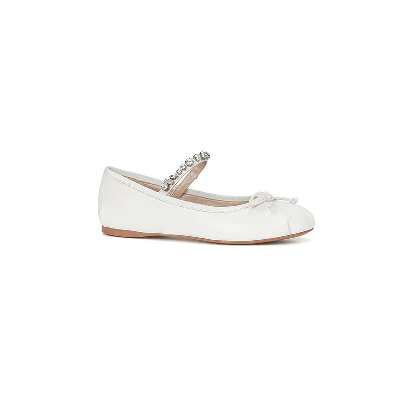 Ana - Bailarinas de Satén con Pedrería y Punta Redonda Super Suaves | Zapatos de Ballet Elegantes